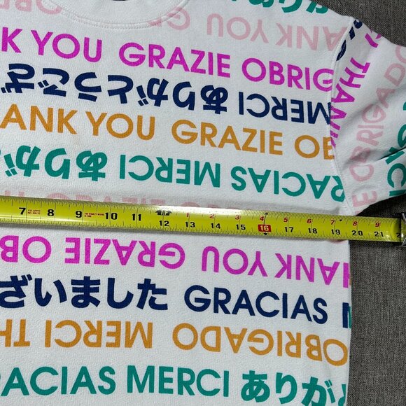 Wound Up Sweatshirt Top Women's Small Multicolor Multilingual Thank You Graphic - Picture 10 of 13